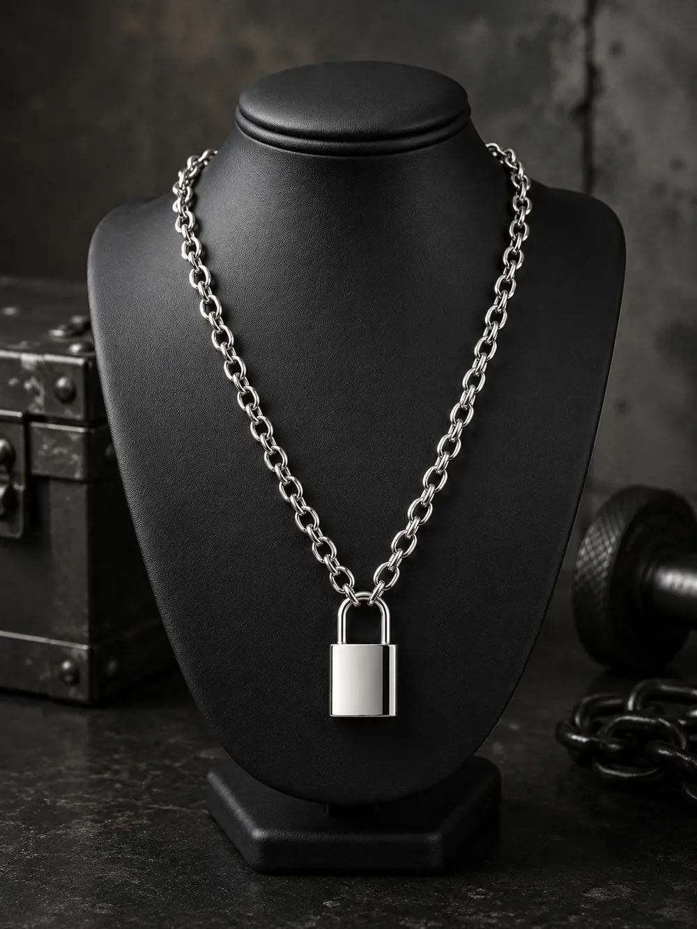 Chunky Silver Padlock Chain Necklace